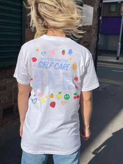 Daisy Street Relaxed T-Shirt with Self Care Graphic with front and back print-Women T-Shirts