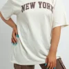Daisy Street Relaxed T-Shirt with New York Distressed Graphic-Women T-Shirts