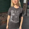 Daisy Street Relaxed T-Shirt with Dark Horizon Print-Women T-Shirts