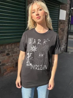 Daisy Street Relaxed T-Shirt with Dark Horizon Print-Women T-Shirts