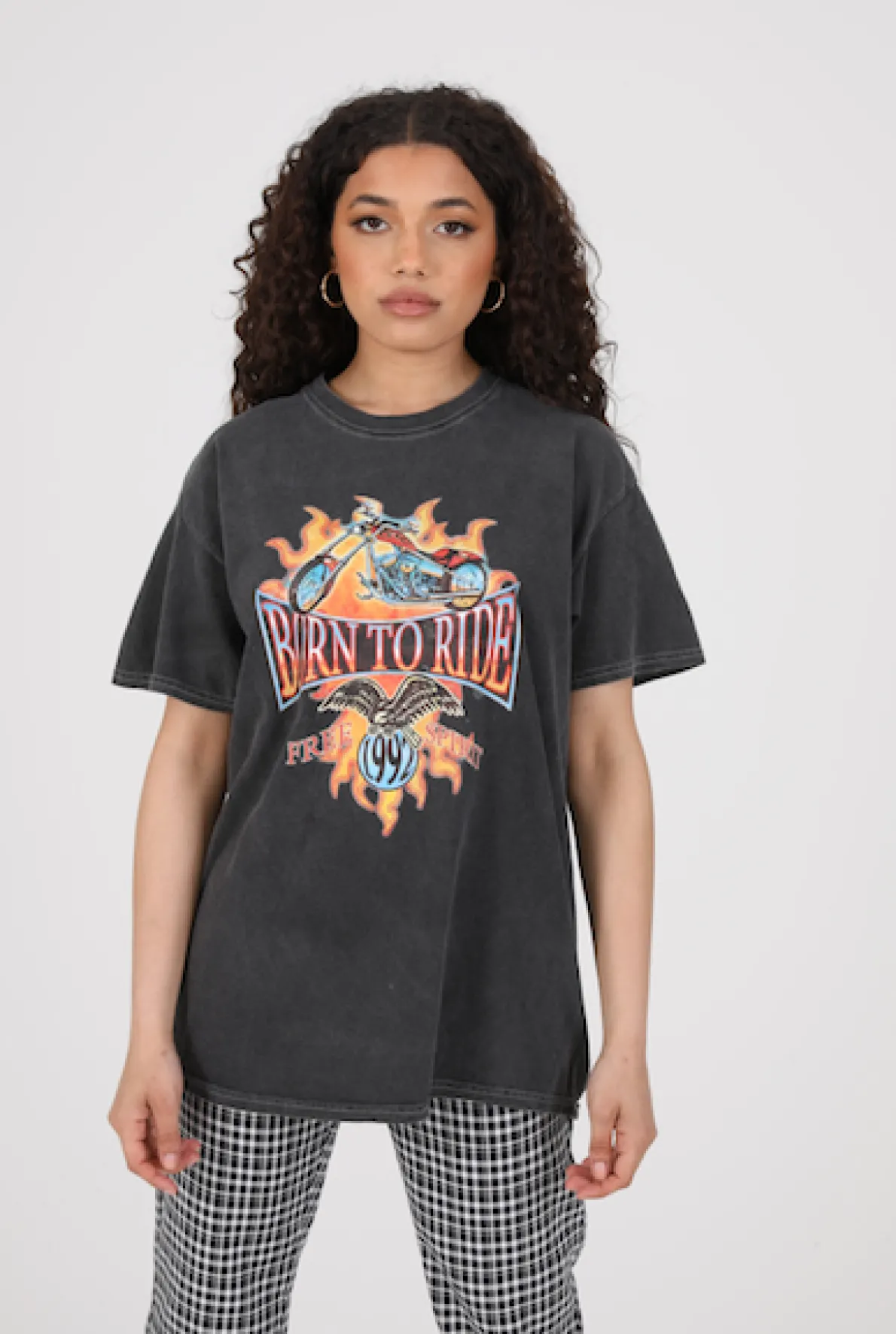 Daisy Street Relaxed T-Shirt with Born to Ride Bike Print-Women T-Shirts