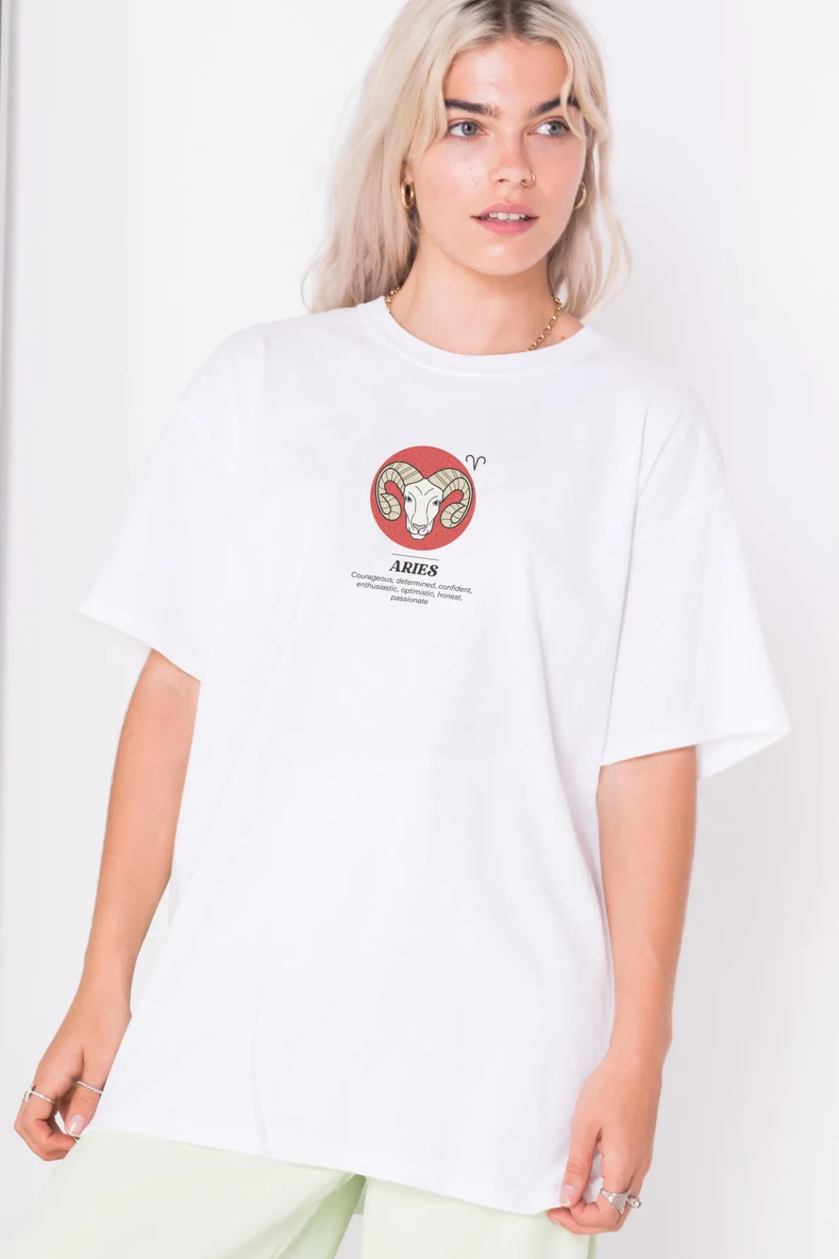 Daisy Street Relaxed T-Shirt with Aries Print-Women T-Shirts