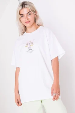 Daisy Street Relaxed T-Shirt with Libra Print-Women T-Shirts