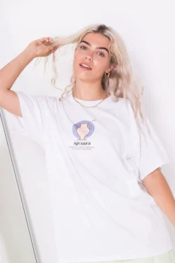 Daisy Street Relaxed T-Shirt with Aquarius Print-Women T-Shirts