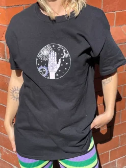 Daisy Street Relaxed T-Shirt with Palmistry Print-Women T-Shirts