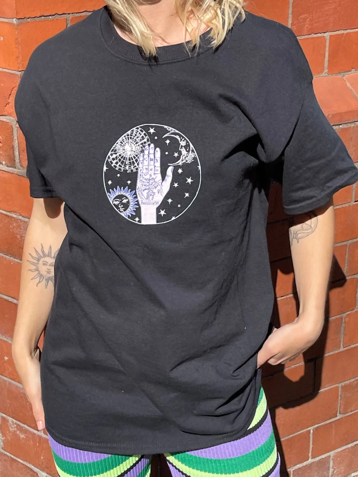 Daisy Street Relaxed T-Shirt with Palmistry Print-Women T-Shirts