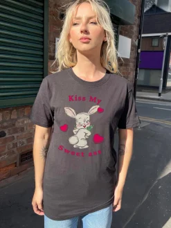 Daisy Street Relaxed T-Shirt with Kiss My Print-Women T-Shirts