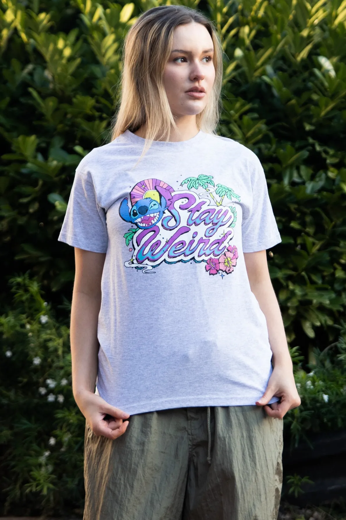 Daisy Street Relaxed T-Shirt with Lilo and Stitch Stay Weird Print-Women T-Shirts