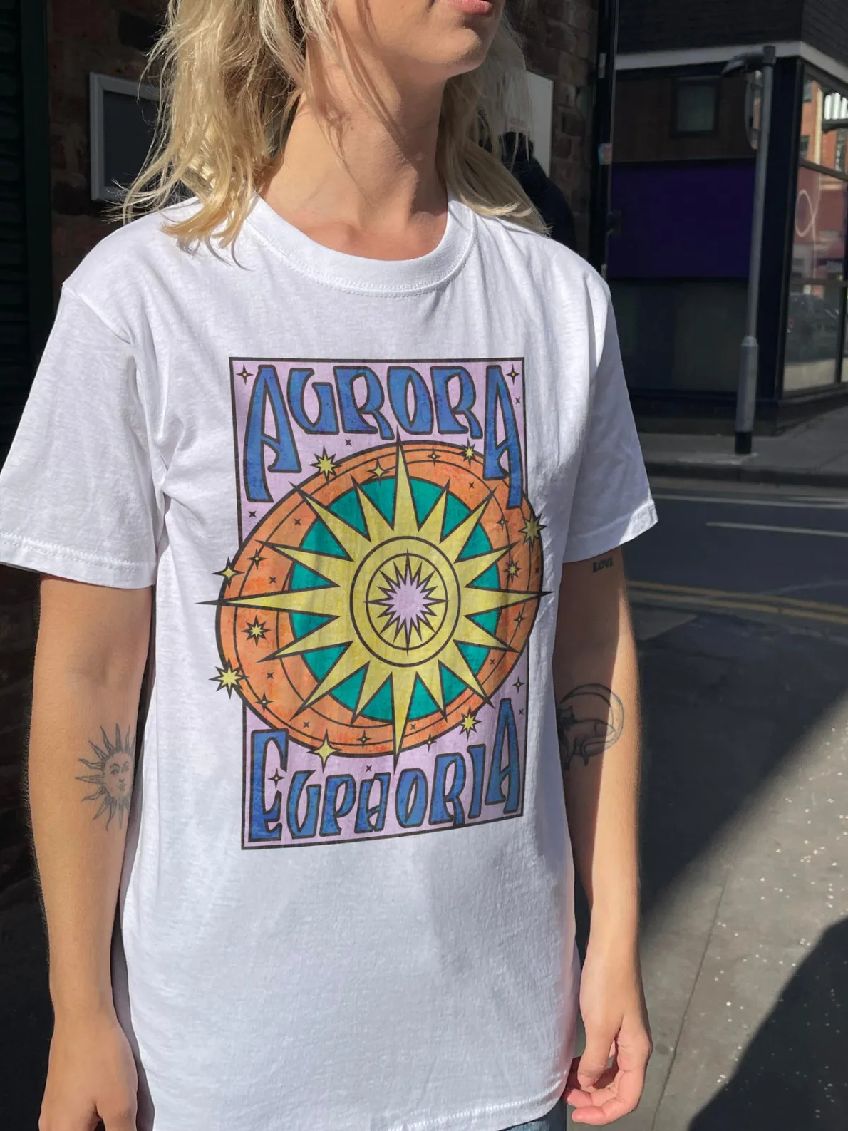 Daisy Street Relaxed T-Shirt with Aurora Print-Women T-Shirts