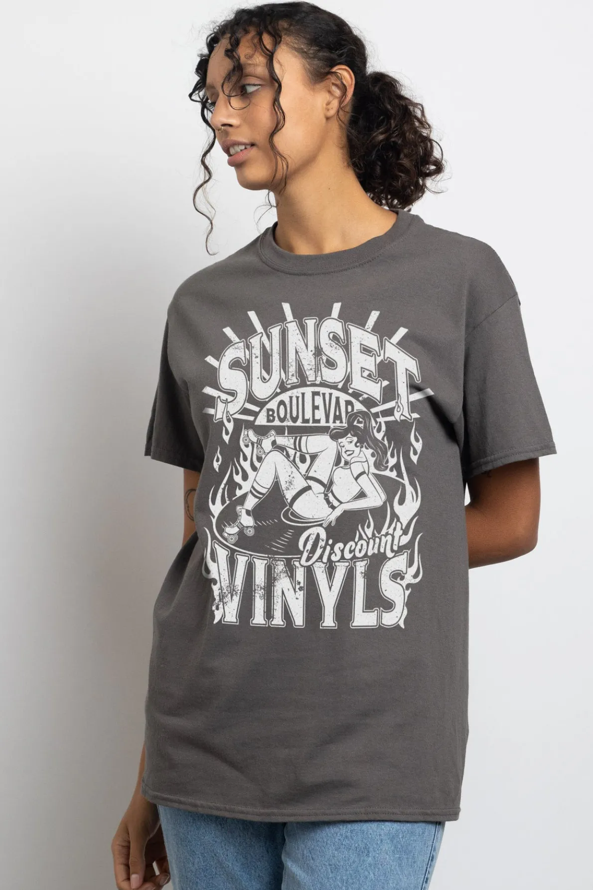 Daisy Street Relaxed T-Shirt with Sunset Vinyls Print-Women T-Shirts