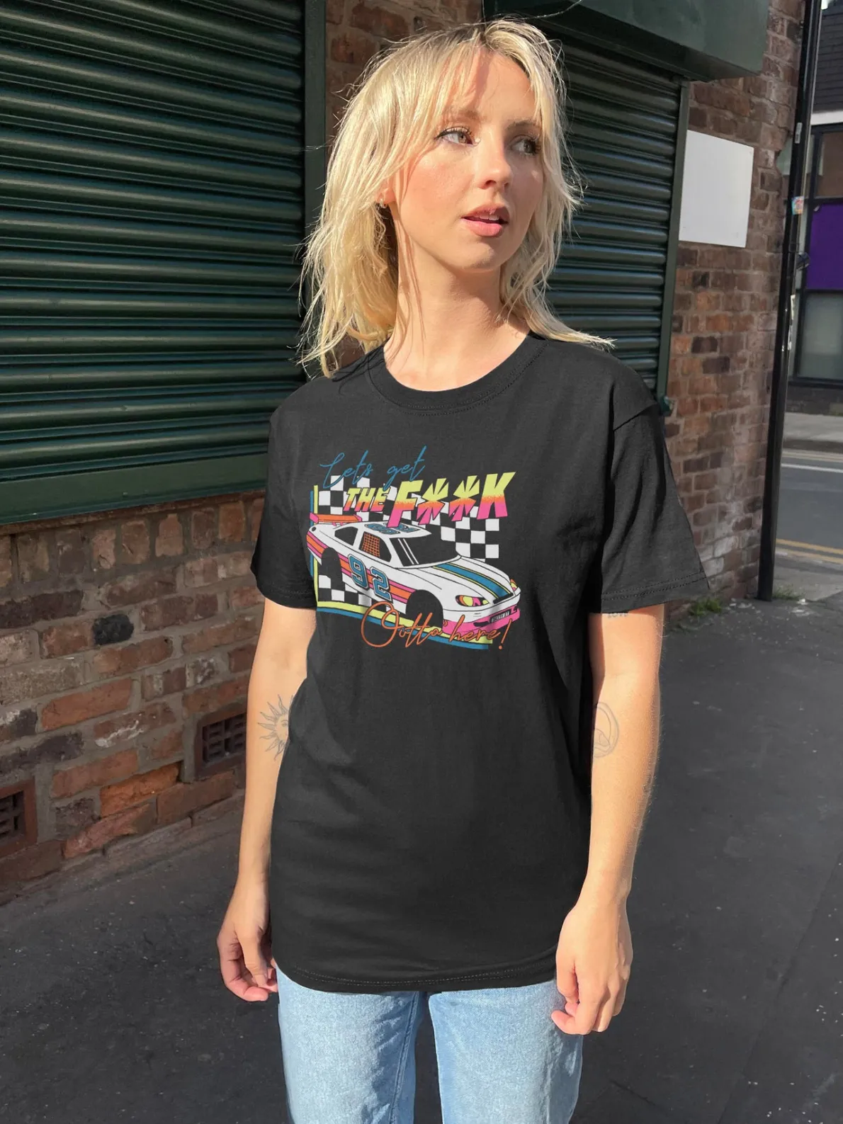 Daisy Street Relaxed T-Shirt with Let's Get Outta Here Print-Women T-Shirts