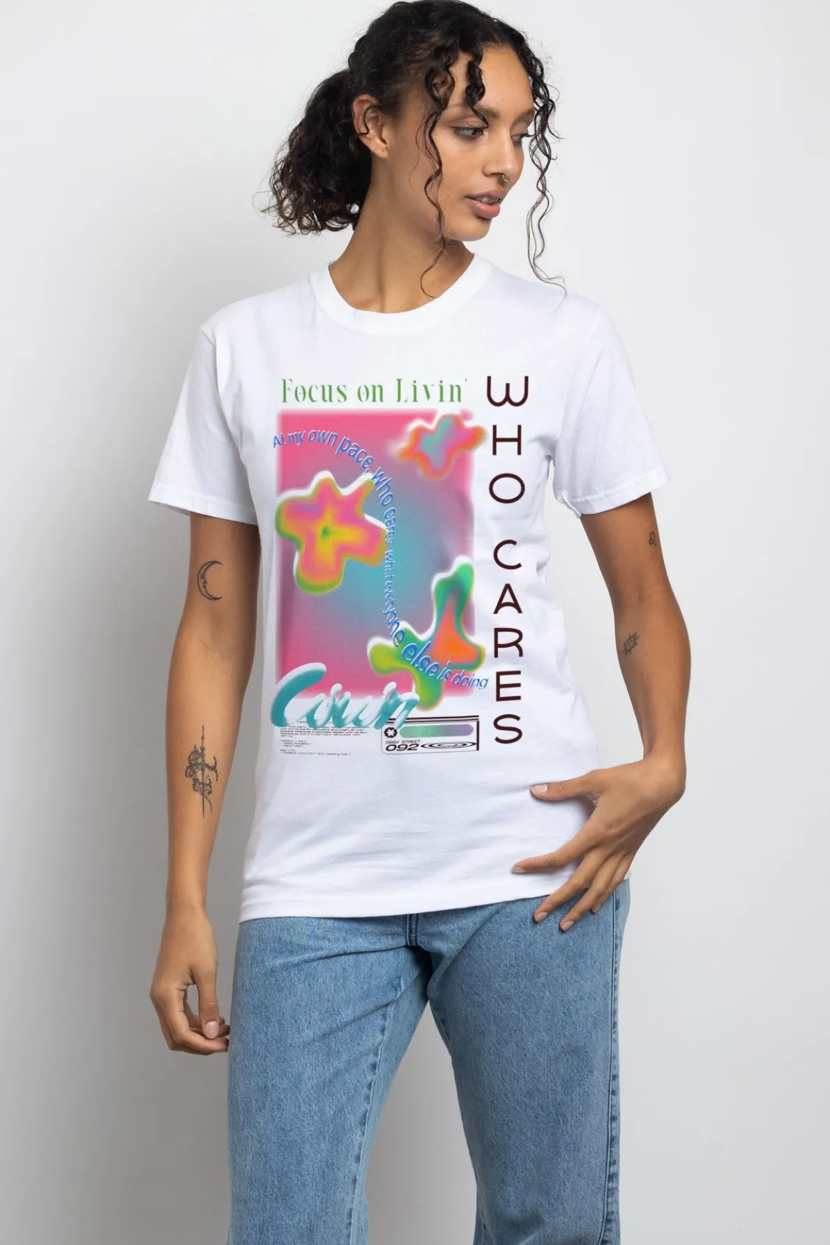 Daisy Street Relaxed T-Shirt with Living Life Print-Women T-Shirts