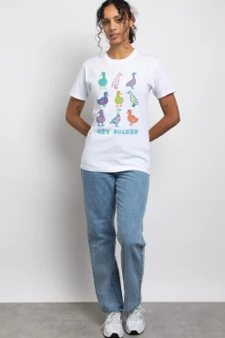 Daisy Street Relaxed T-Shirt with Get Ducked Print-Women T-Shirts