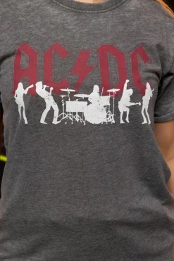 Daisy Street Relaxed T-Shirt with AC/DC Silhouette Print-Women Band Tees