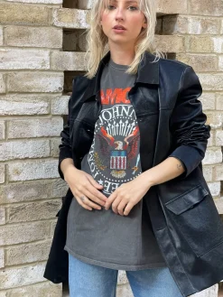 Daisy Street Relaxed T-shirt with Ramones Band Logo Print-Women Band Tees | Tops