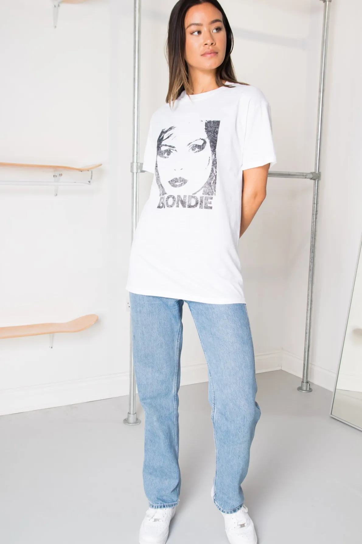 Daisy Street Relaxed T-Shirt with Blondie B&W Print-Women Band Tees | T-Shirts