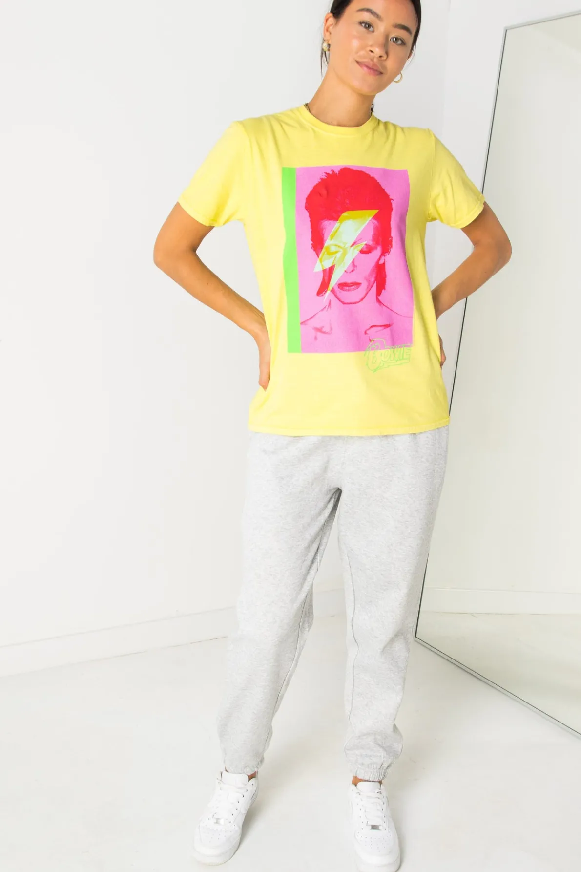 Daisy Street Relaxed T-Shirt with Bowie Print-Women Band Tees | T-Shirts