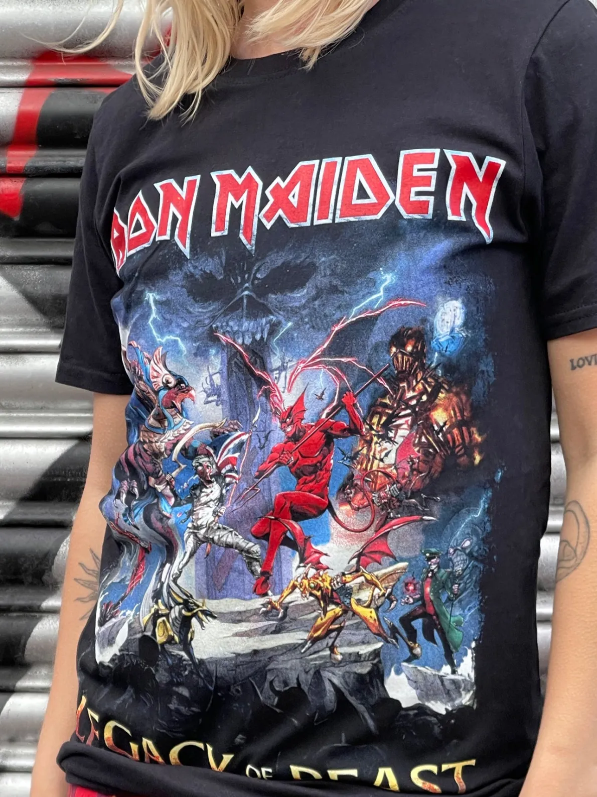 Daisy Street Relaxed T-Shirt with Iron Maiden Print-Women Band Tees