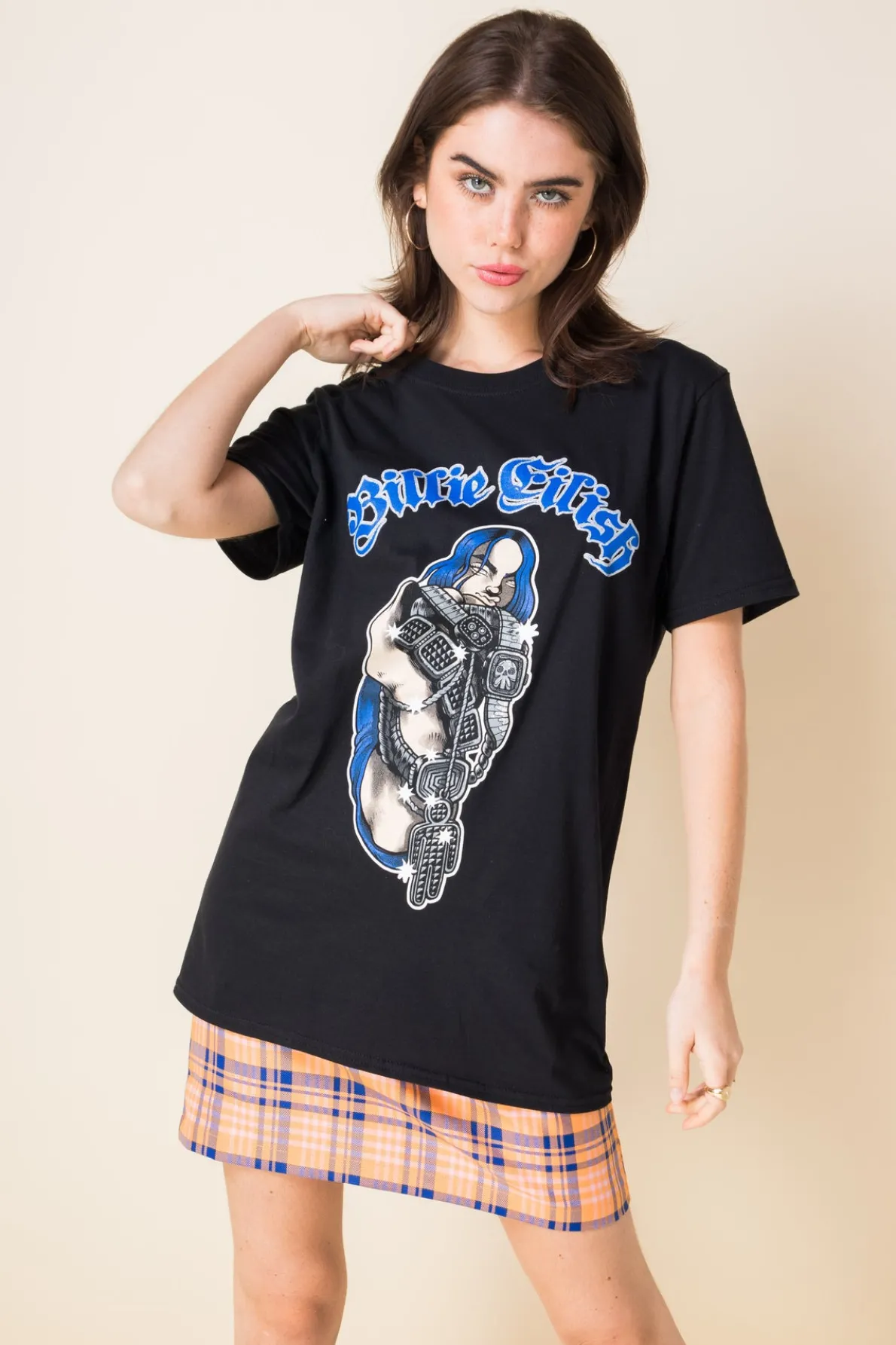 Daisy Street Relaxed T-Shirt with Billie Eilish Print-Women Band Tees