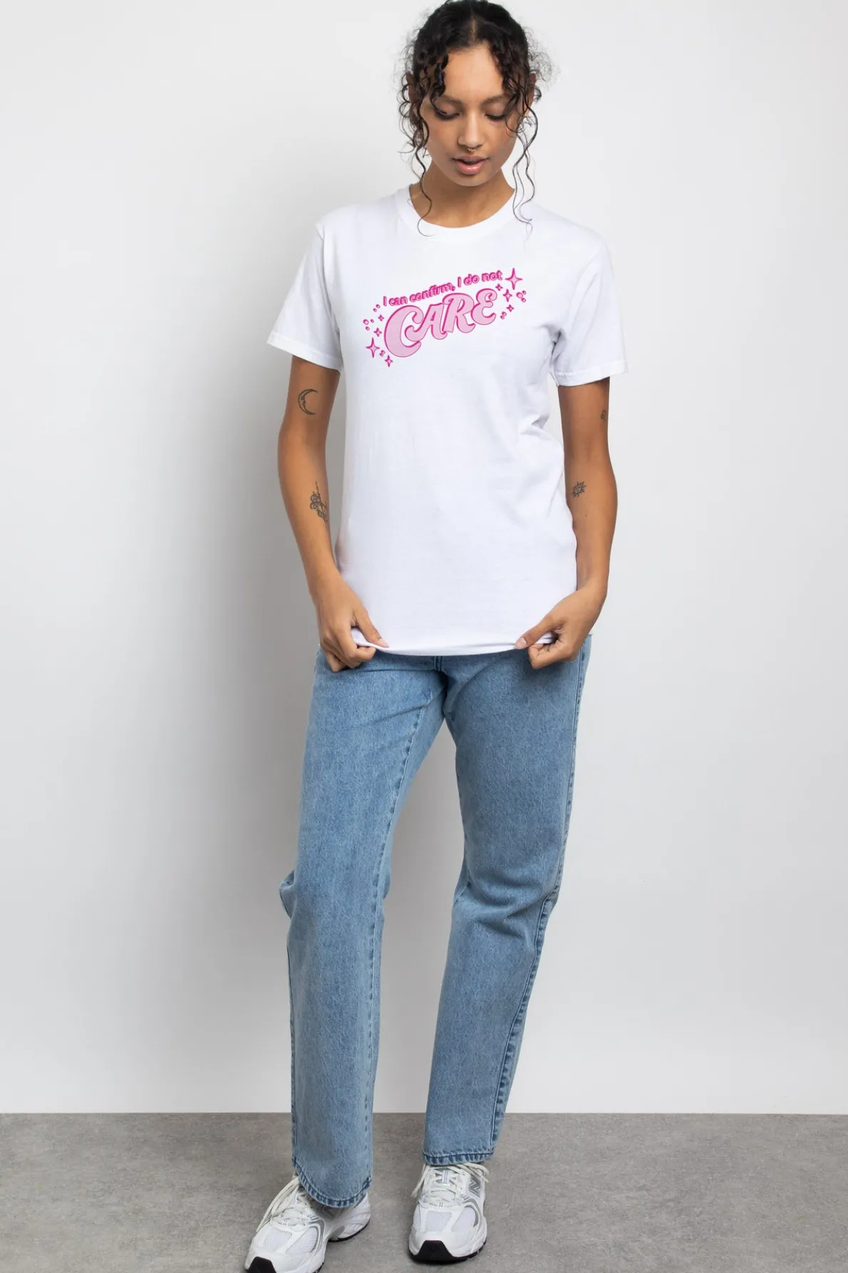 Daisy Street Relaxed T-Shirt with I Do Not Care Print-Women T-Shirts