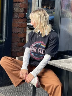 Daisy Street Relaxed T-Shirt with Pink Floyd Print-Women Band Tees | T-Shirts