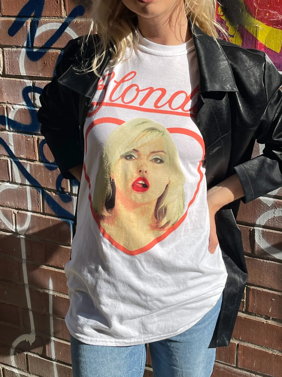 Daisy Street Relaxed T-Shirt with Blondie Heart Print-Women Band Tees | T-Shirts