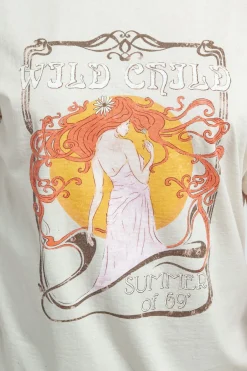 Daisy Street Relaxed T-Shirt with Wild Child Print-Women T-Shirts