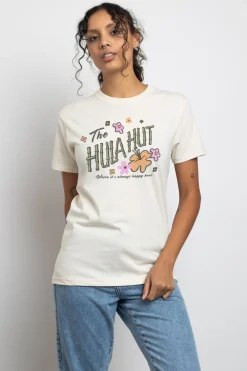 Daisy Street Relaxed T-Shirt with Hula Hut Print-Women T-Shirts