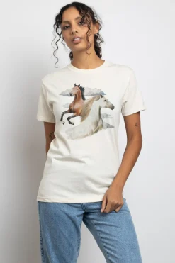 Daisy Street Relaxed T-Shirt with Horses Print-Women T-Shirts