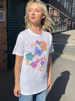Daisy Street Relaxed T-Shirt with Butterfly Print-Women T-Shirts