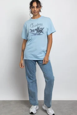 Daisy Street Relaxed T-Shirt with Cowboy Print-Women T-Shirts