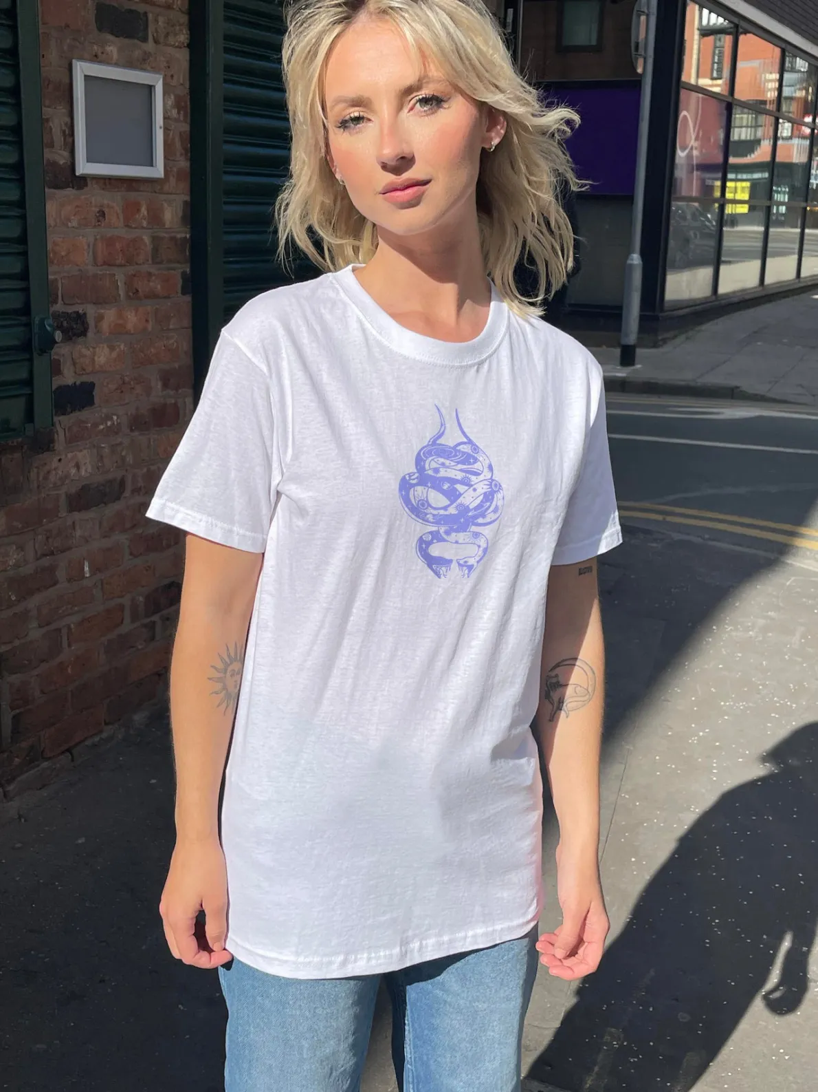 Daisy Street Relaxed T-Shirt with Mystic Snakes Graphic-Women T-Shirts