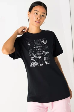 Daisy Street Relaxed T-Shirt with Halloween Witches Print-Women T-Shirts