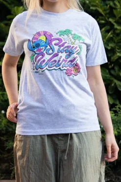 Daisy Street Relaxed T-Shirt with Lilo and Stitch Stay Weird Print-Women T-Shirts