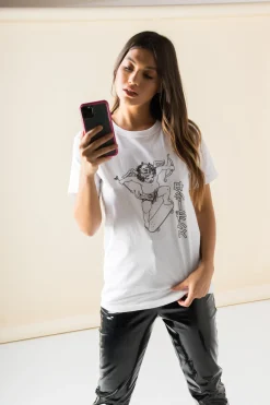 Daisy Street Relaxed T-Shirt with Cherub on a Skateboard Print-Women T-Shirts