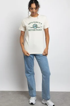 Daisy Street Relaxed T-Shirt with Make A Better Place Print-Women T-Shirts