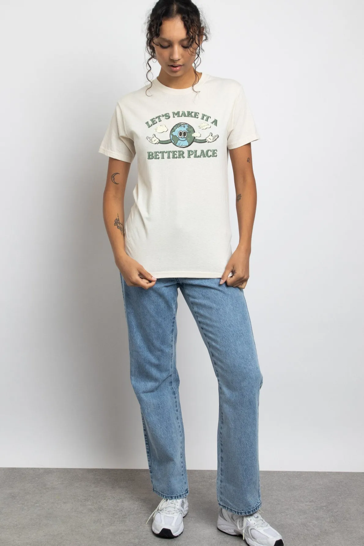 Daisy Street Relaxed T-Shirt with Make A Better Place Print-Women T-Shirts