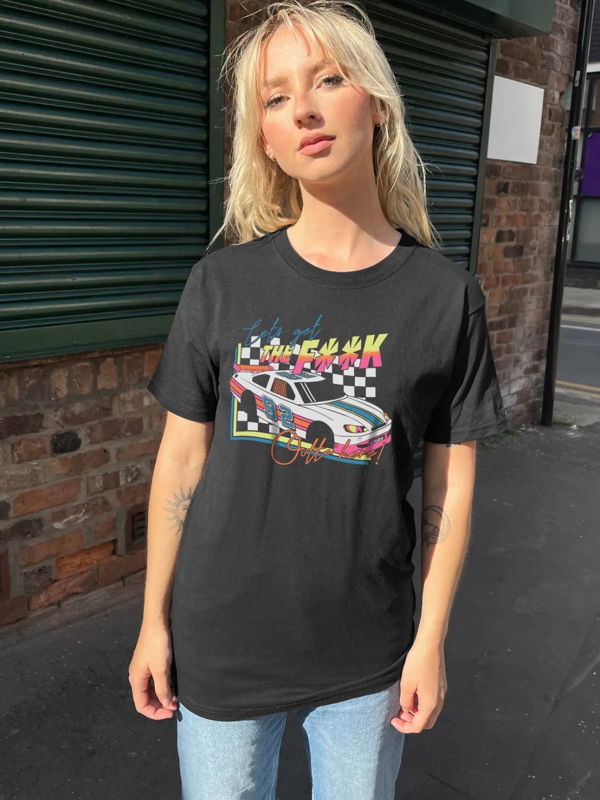 Daisy Street Relaxed T-Shirt with Let's Get Outta Here Print-Women T-Shirts