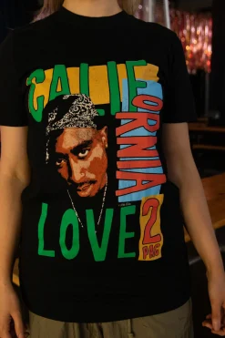 Daisy Street Relaxed T-Shirt with Tupac Cali Love Print-Women Band Tees | T-Shirts