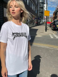 Daisy Street Relaxed T-Shirt with Trouble Graphic-Women T-Shirts