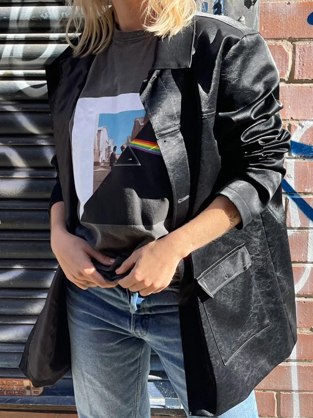 Daisy Street Relaxed T-Shirt with Pink Floyd Print Split Graphic-Women Band Tees | T-Shirts