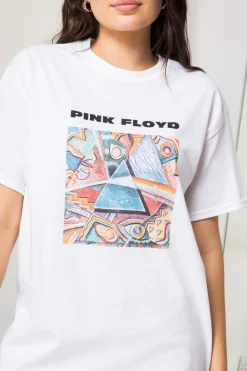 Daisy Street Relaxed T-Shirt with Pink Floyd Triangle Print-Women Band Tees | T-Shirts