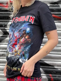 Daisy Street Relaxed T-Shirt with Iron Maiden Print-Women Band Tees