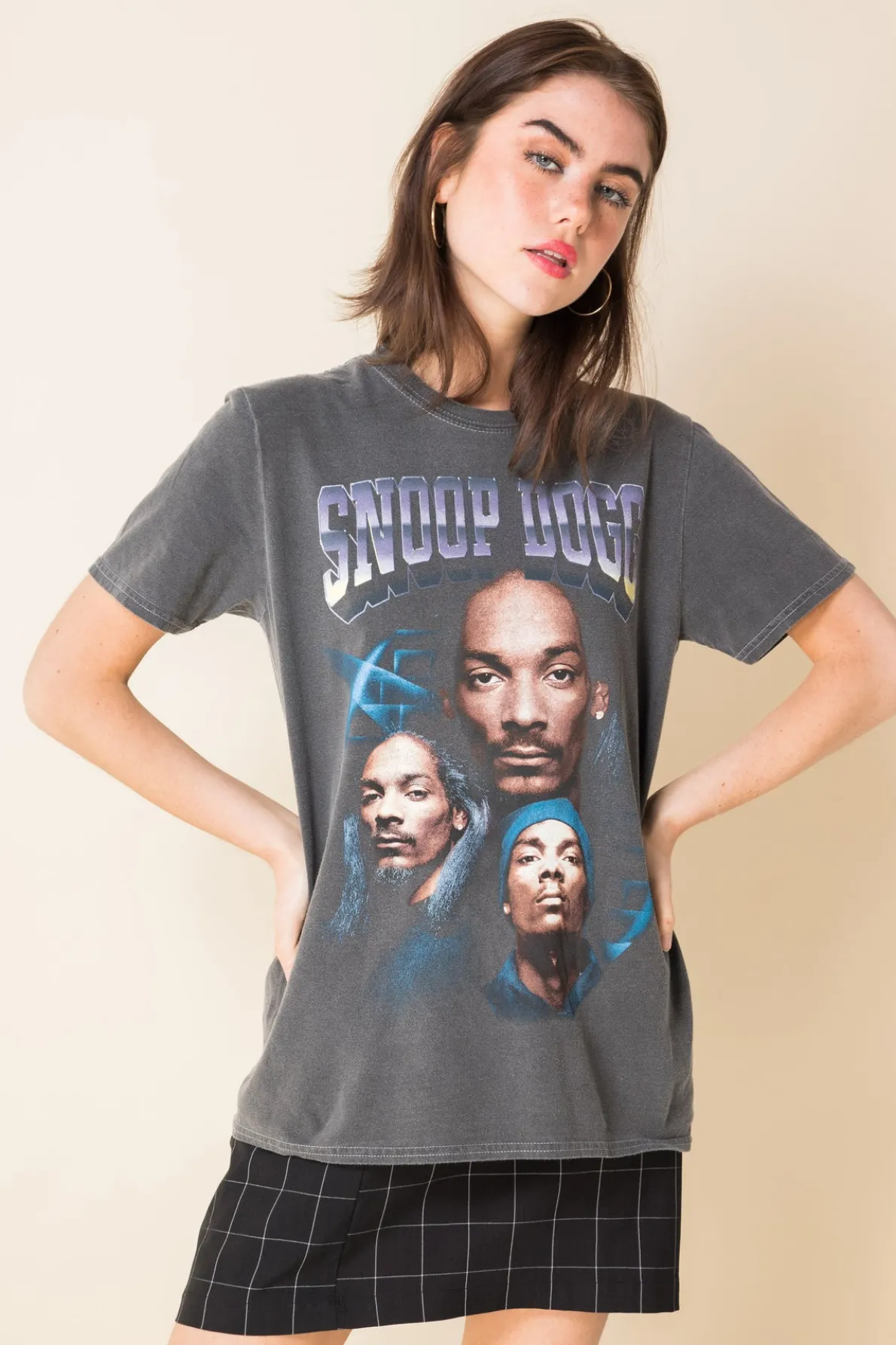 Daisy Street Relaxed T-Shirt with Snoop Dogg Print-Women Band Tees | T-Shirts