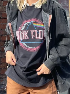 Daisy Street Relaxed T-Shirt with Pink Floyd Print-Women Band Tees | T-Shirts