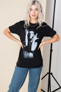 Daisy Street Relaxed T-Shirt with Prince Parade Print-Women Band Tees | T-Shirts