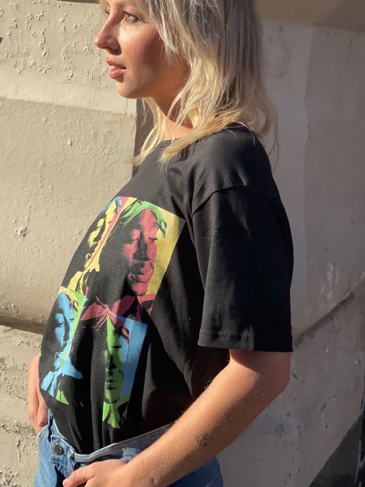 Daisy Street Relaxed T-Shirt with Tupac Print-Women Band Tees | T-Shirts
