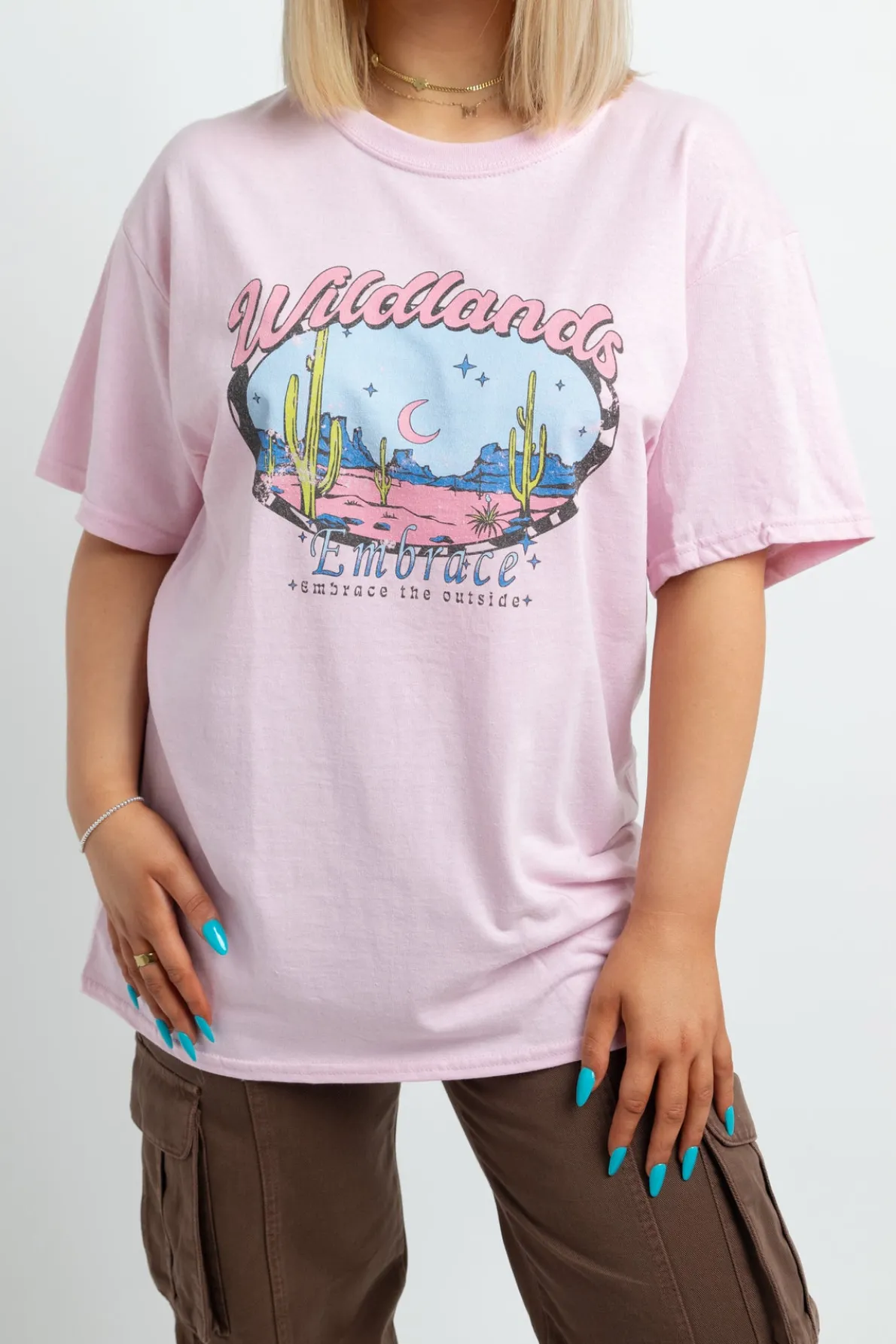 Daisy Street Relaxed T-Shirt with Wildlands Print-Women T-Shirts