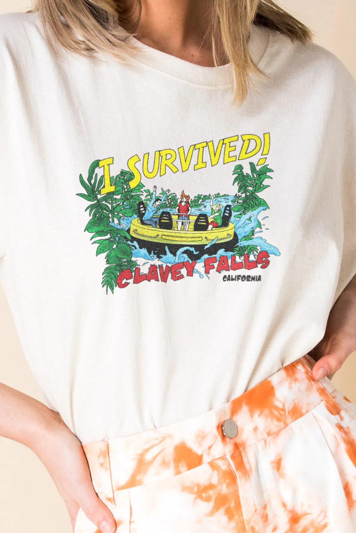 Daisy Street Relaxed T-Shirt with I Survived Print-Women T-Shirts