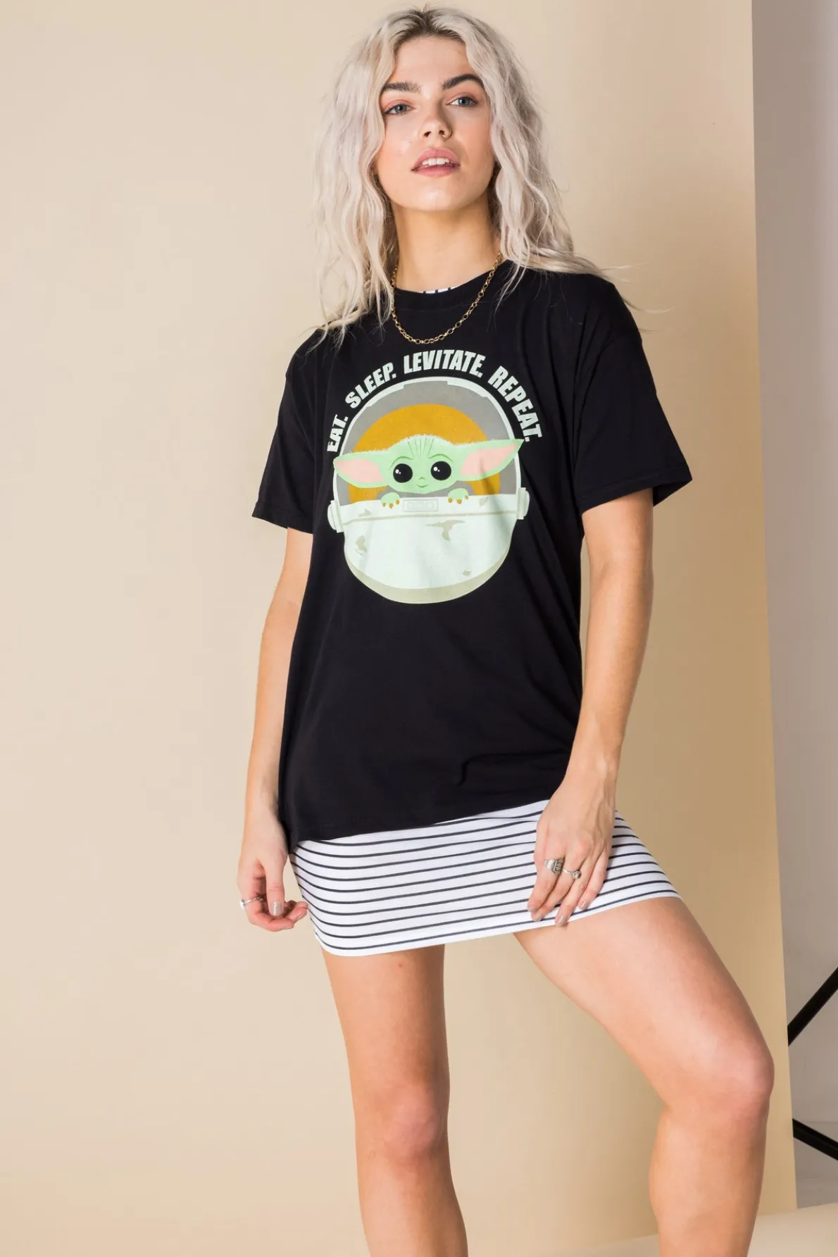 Daisy Street Relaxed T-Shirt with Star Wars Mandalorian Print-Women T-Shirts